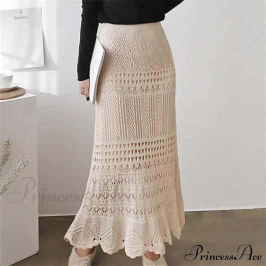 Elegant High Waist Korean Lace Crochet Sheath Wrap Trendy Feminine Skirt