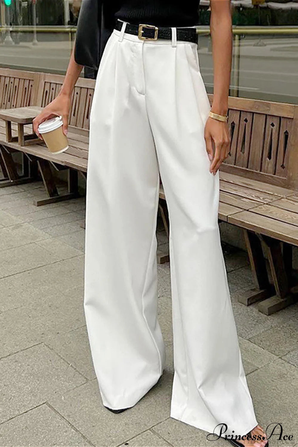 Elegant High Waist White Wide Leg Pants
