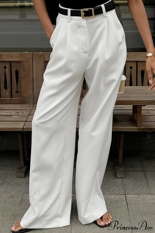 Elegant High Waist White Wide Leg Pants White / S