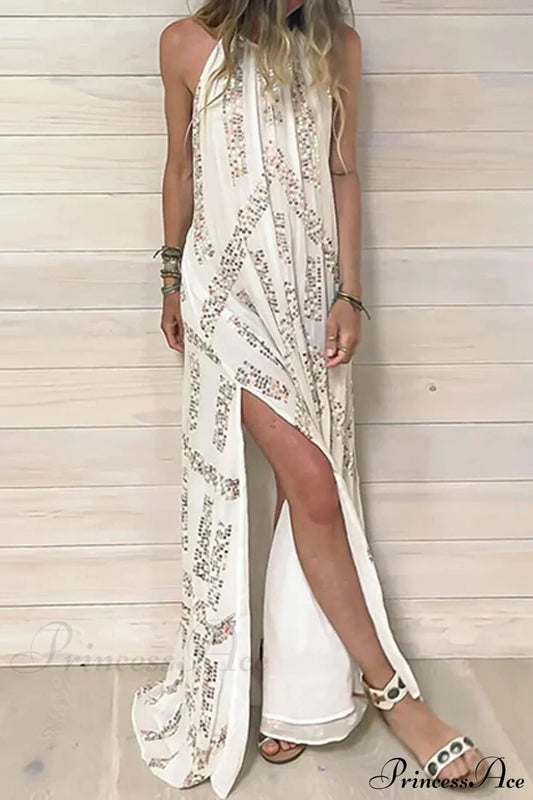 Elegant Lace Halter Backless Boho Dress