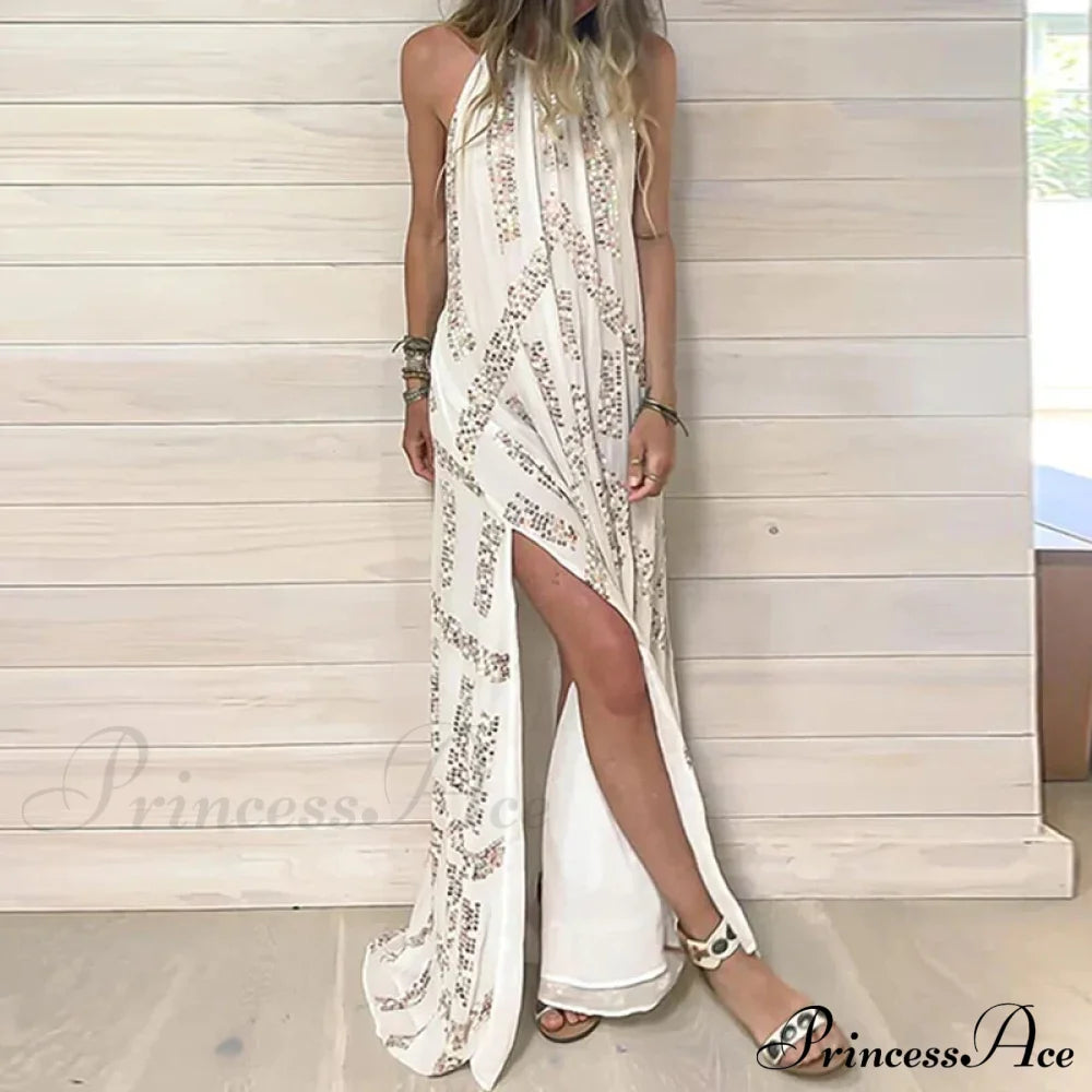 Elegant Lace Halter Backless Boho Dress