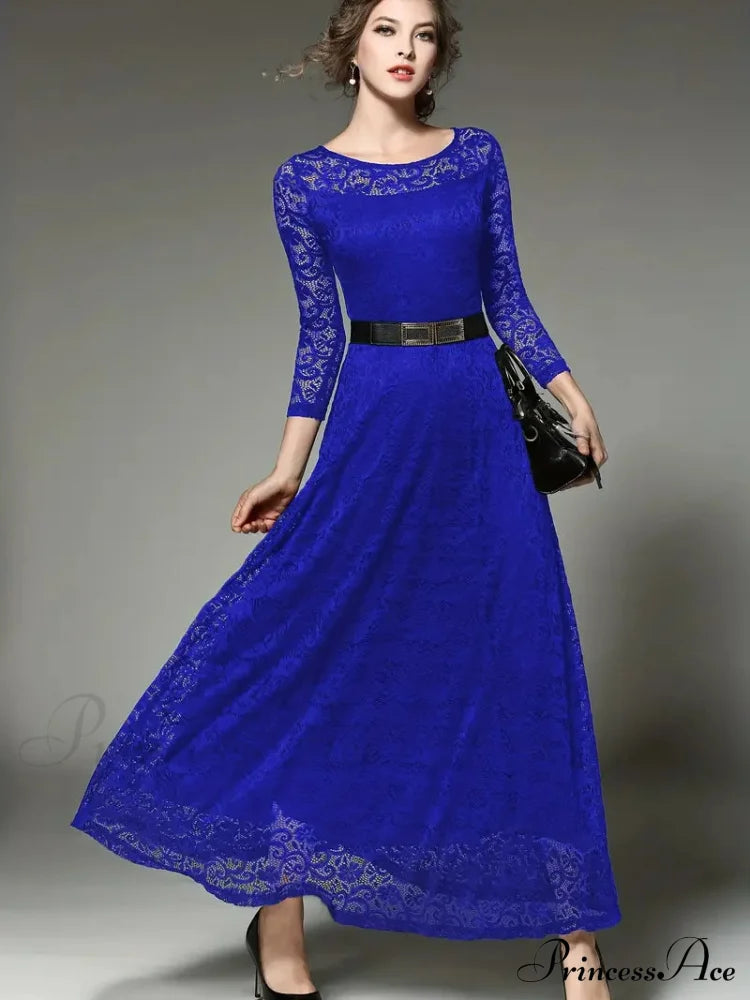 Elegant Lace Party Casual Dress With 3/4 Sleeves Xs / Navy Black Long Sleeve Lace Dress