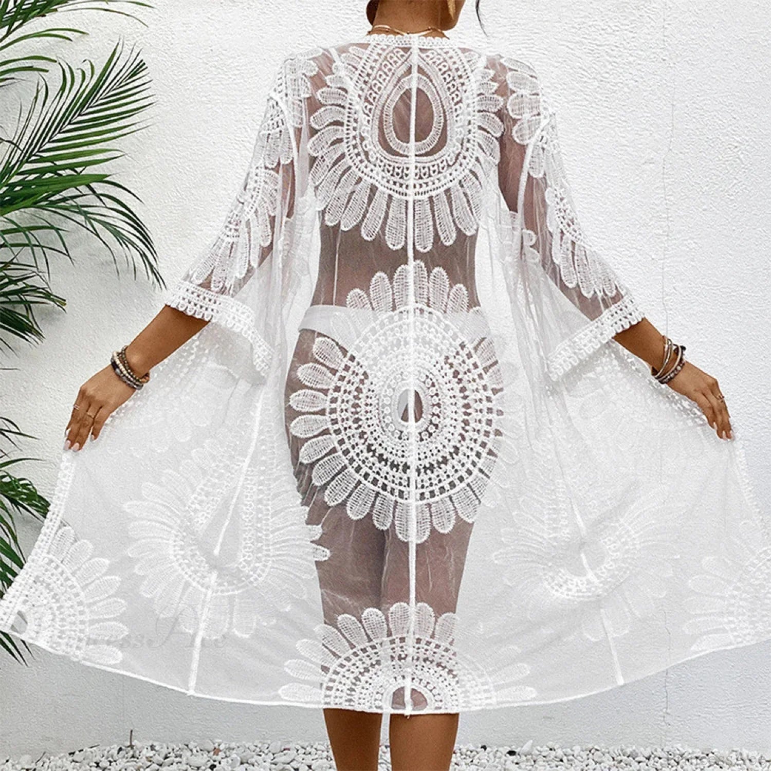 Elegant Lace-Up Beach Smock Cover Up