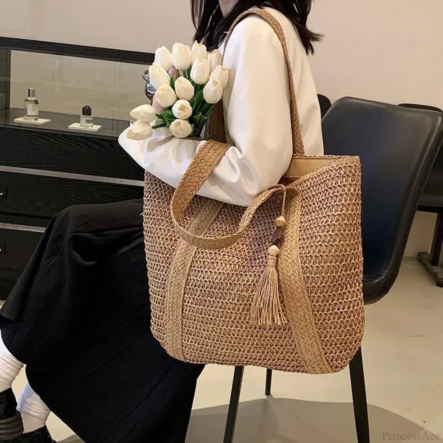 Elegant Ladies Straw Woven Shoulder Bag shoulder-250126