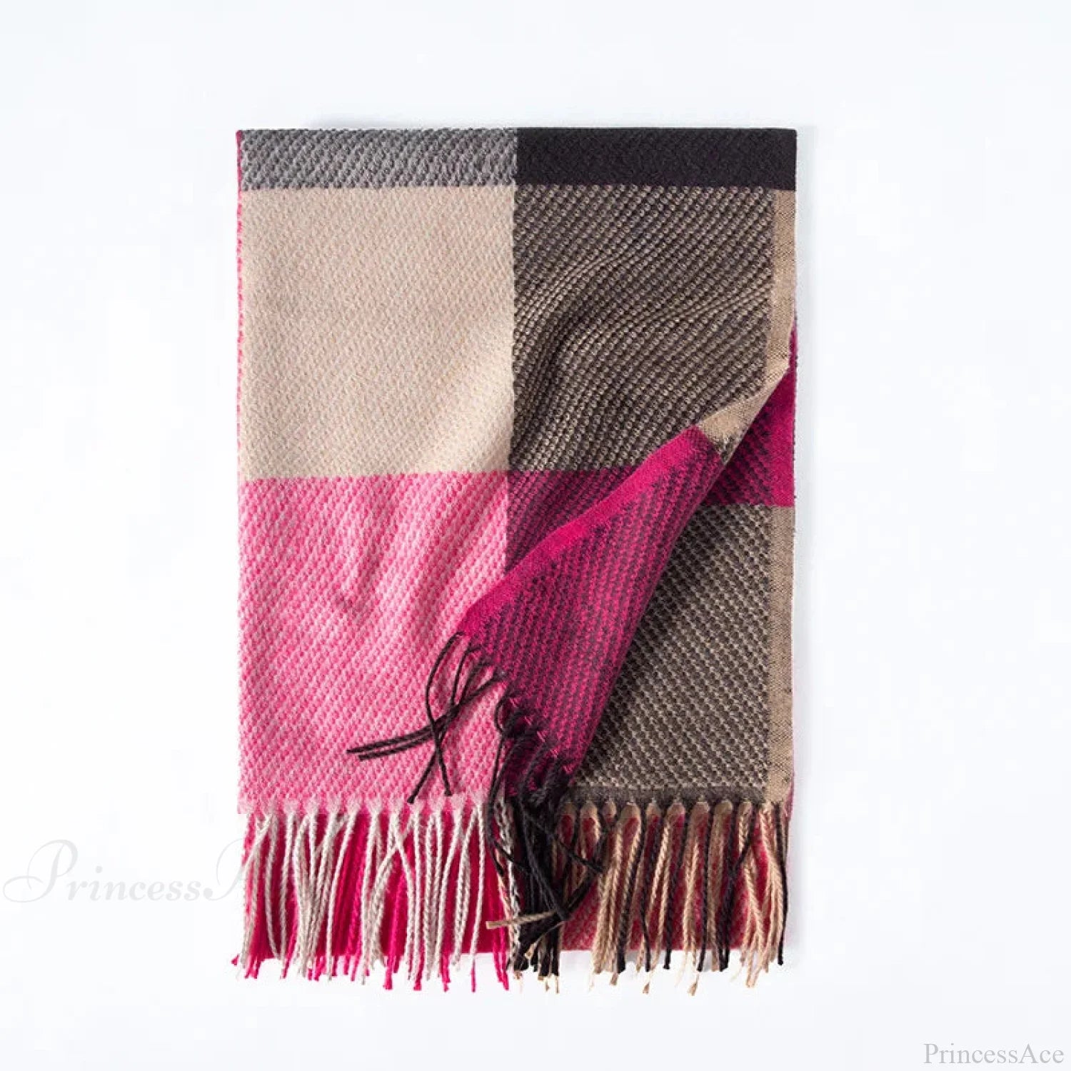Elegant Lady Style Cashmere Tassel Luxury Scarf - Autumn Winter Striped Plaid Rose Red Scarfs-L