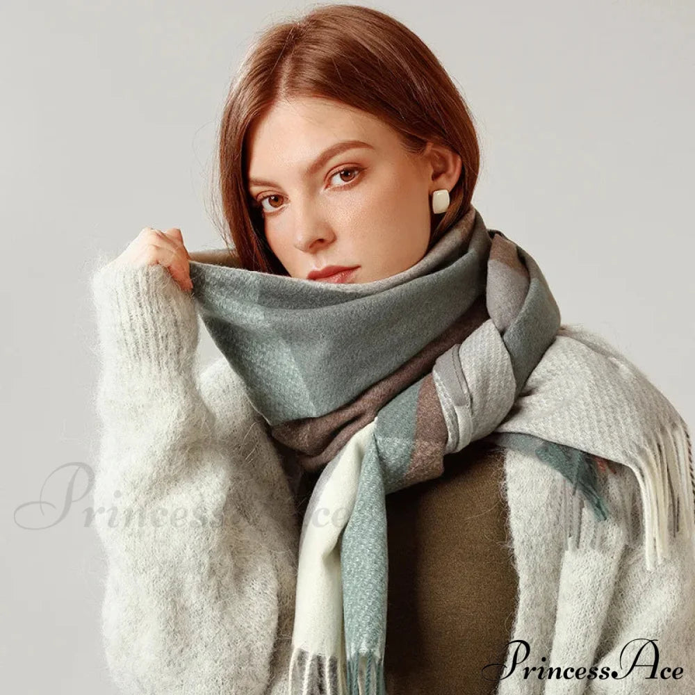 Elegant Lady Style Cashmere Tassel Luxury Scarf - Autumn Winter Striped Plaid Scarfs-L