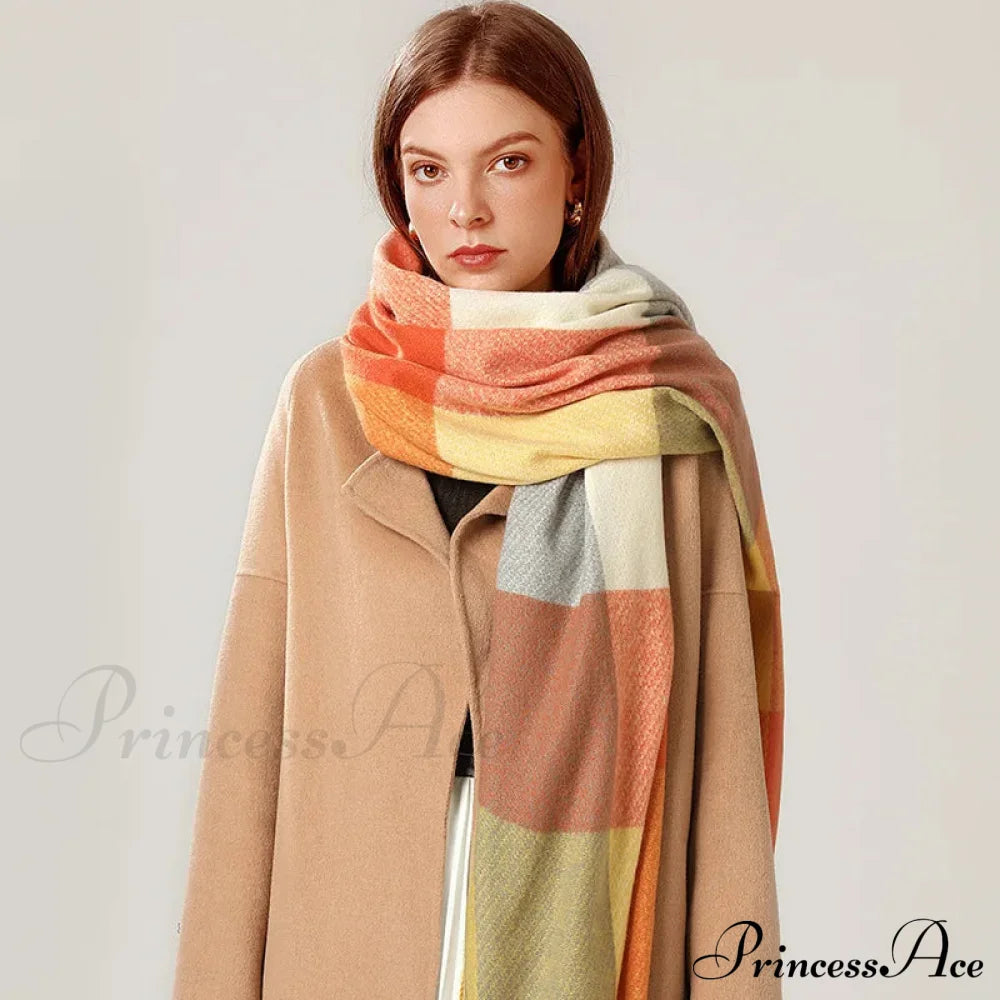 Elegant Lady Style Cashmere Tassel Luxury Scarf - Autumn Winter Striped Plaid Scarfs-L