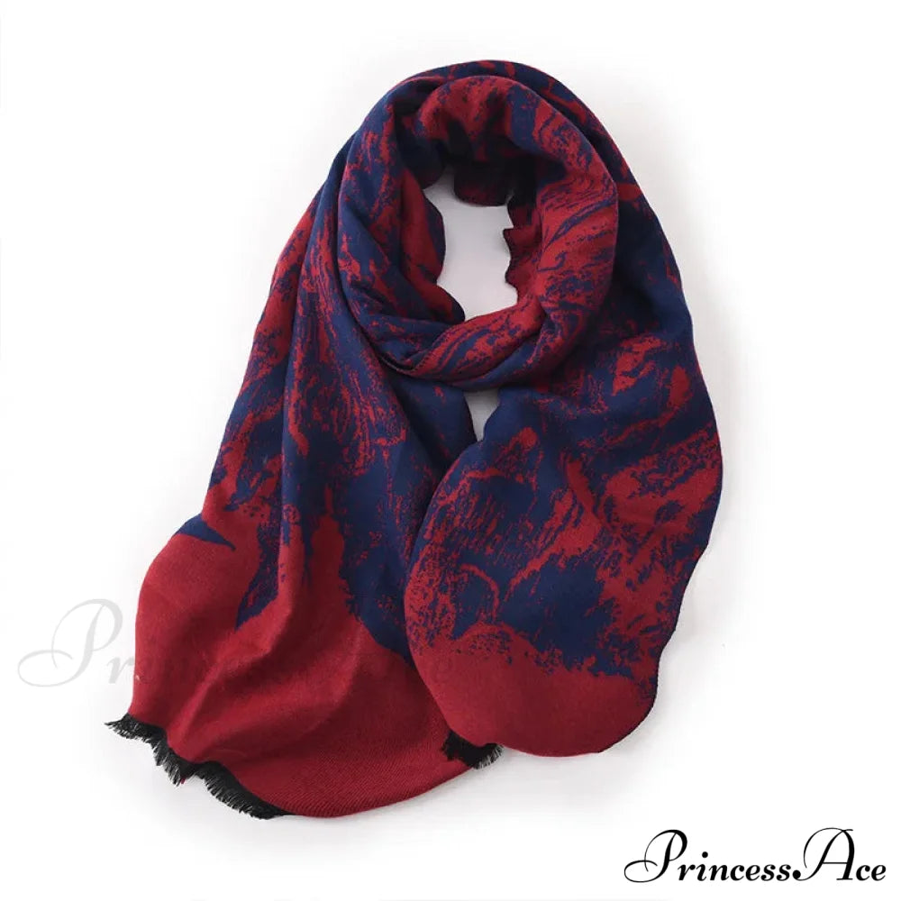 Elegant Lightweight Stylish Fall Winter Color Matching Thick Long Wide Thermal Scarf Dark Red