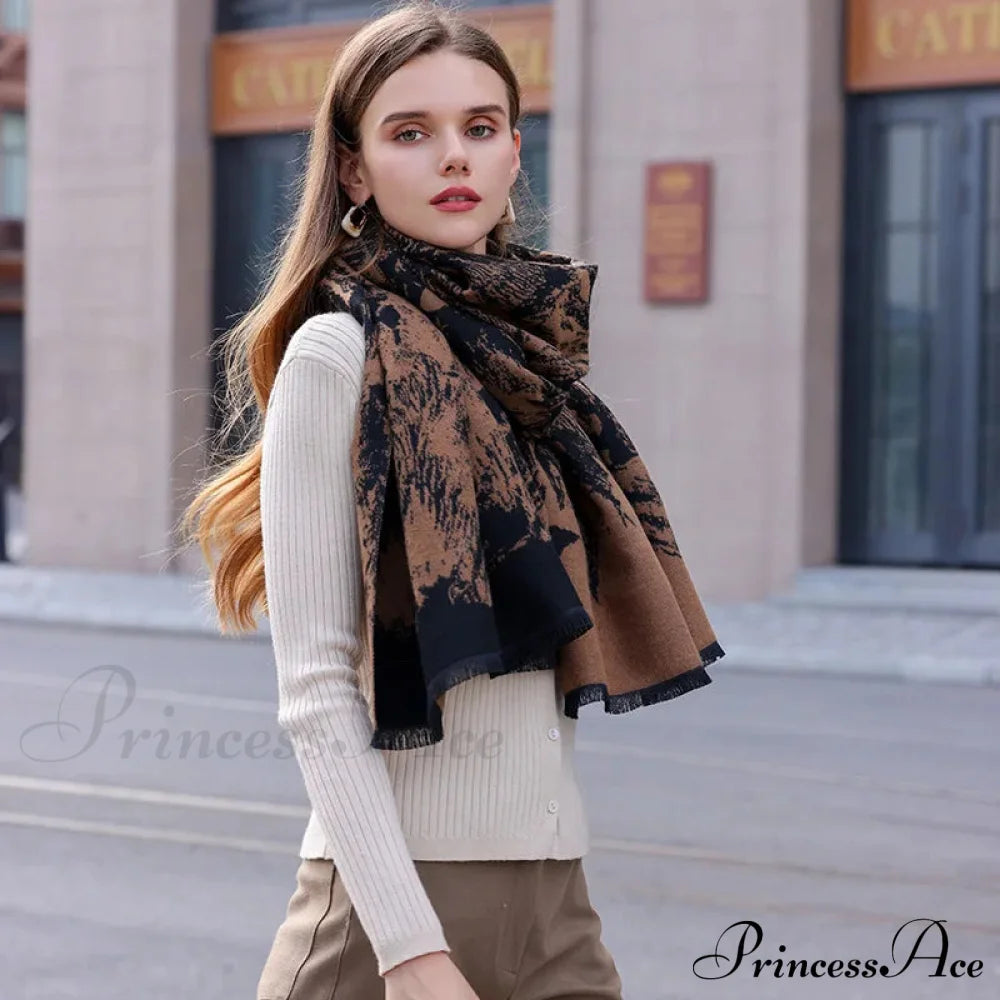 Elegant Lightweight Stylish Fall Winter Color Matching Thick Long Wide Thermal Scarf Scarfs-L