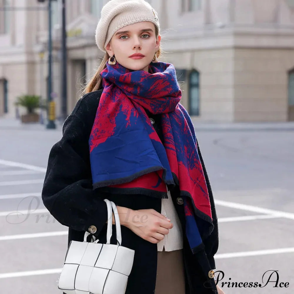 Elegant Lightweight Stylish Fall Winter Color Matching Thick Long Wide Thermal Scarf Scarfs-L