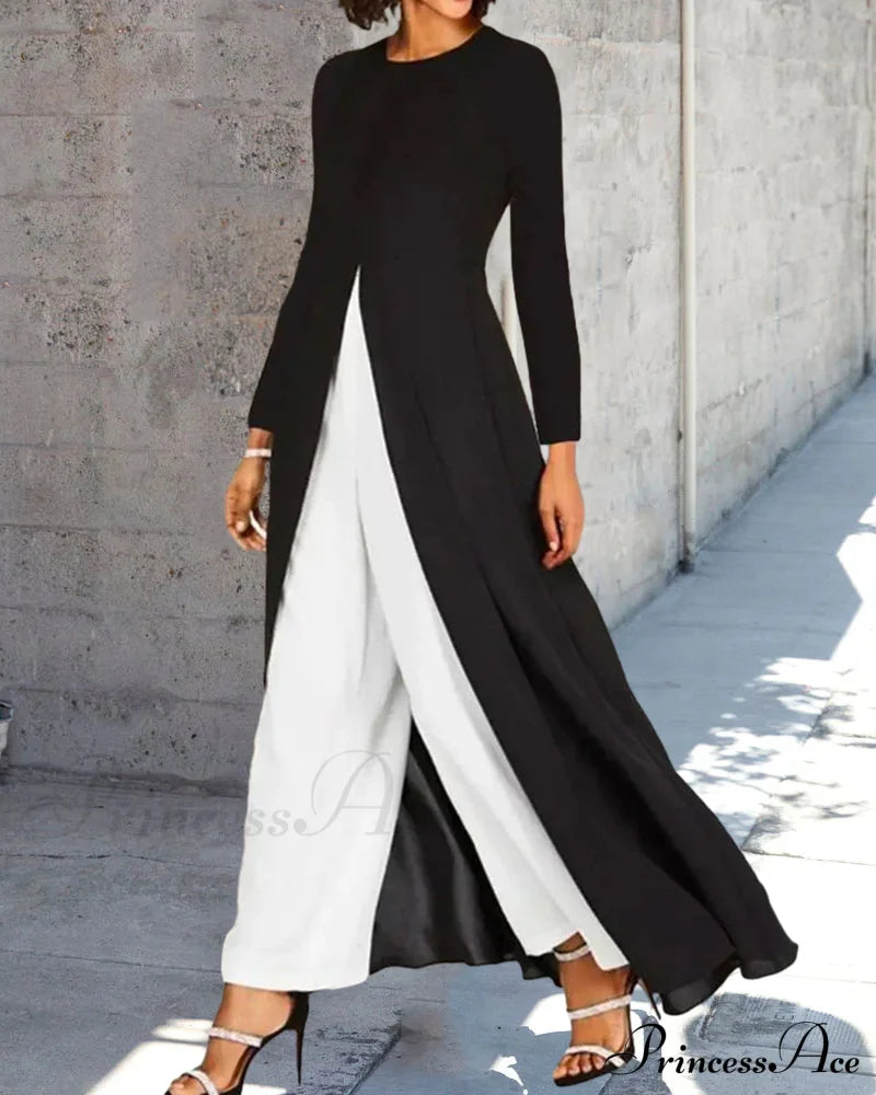 Elegant Long Dress With Slit - Solid Color Dresses