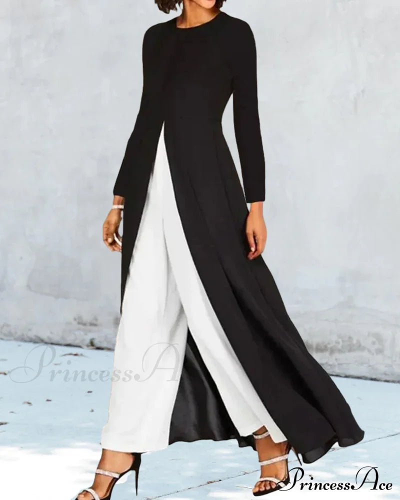 Elegant Long Dress With Slit - Solid Color Dresses