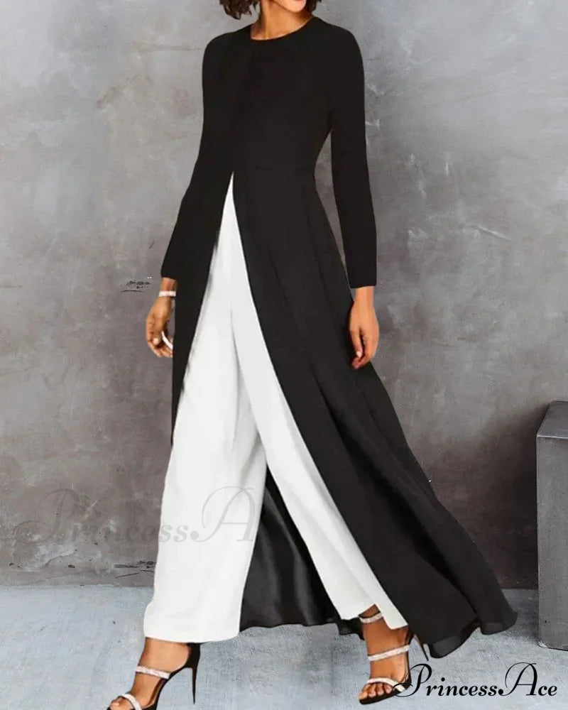 Elegant Long Dress With Slit - Solid Color Dresses