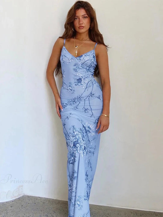 Elegant Long Maxi Vacation Dress Blue / S vacationdress-250223
