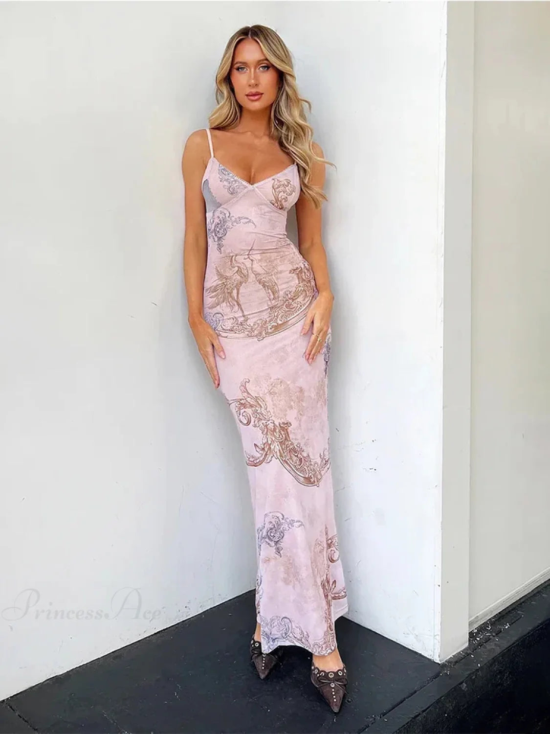 Elegant Long Maxi Vacation Dress Khaki / S vacationdress-250223