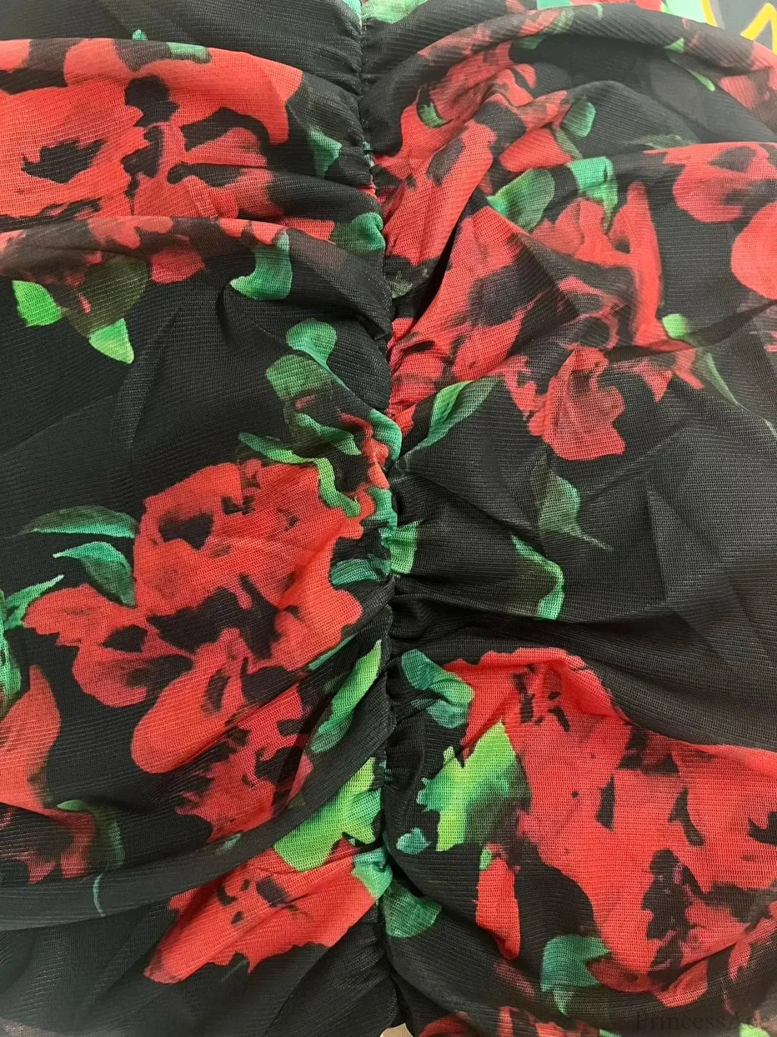 Elegant Long Sleeve Silk Flower Lace Up Red Christmas Party Dress Dresses-L