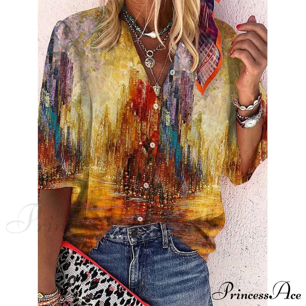 Elegant Loose Abstraction Print Shirt 1 / S