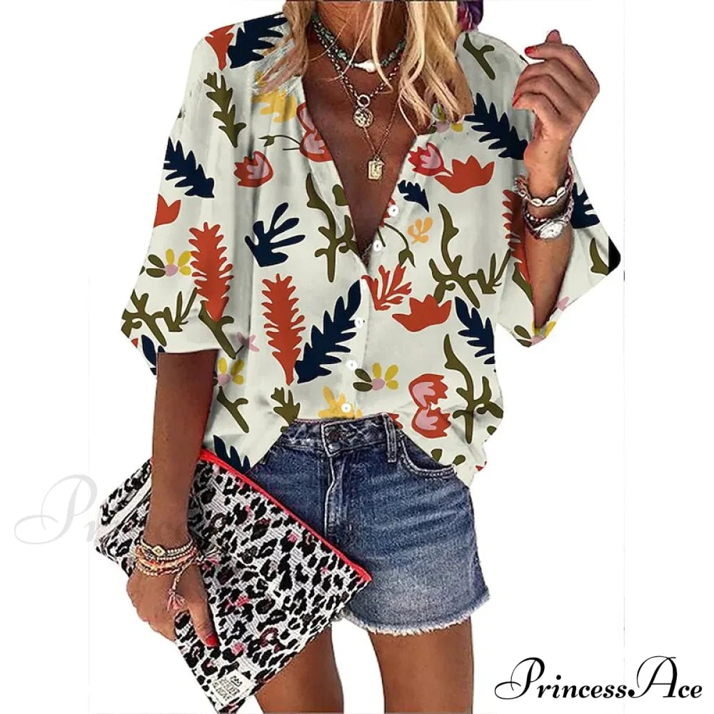 Elegant Loose Abstraction Print Shirt 10 / S