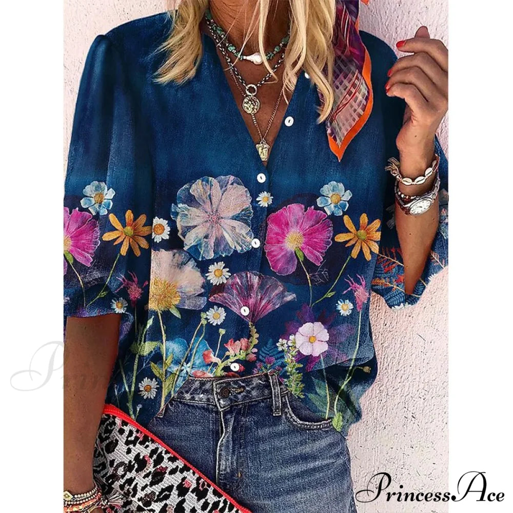 Elegant Loose Abstraction Print Shirt 2 / S