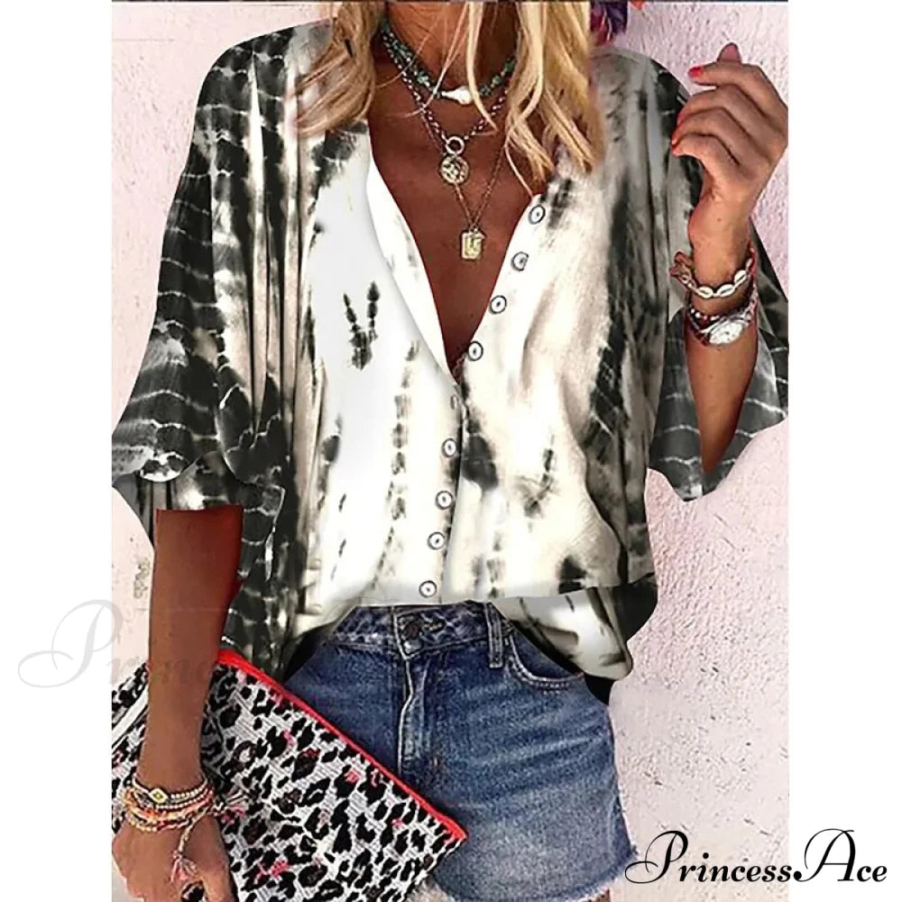 Elegant Loose Abstraction Print Shirt 4 / S