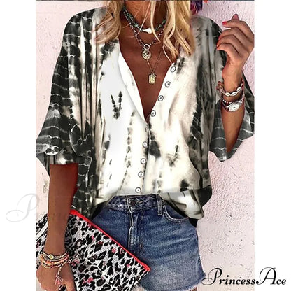 Elegant Loose Abstraction Print Shirt 4 / S