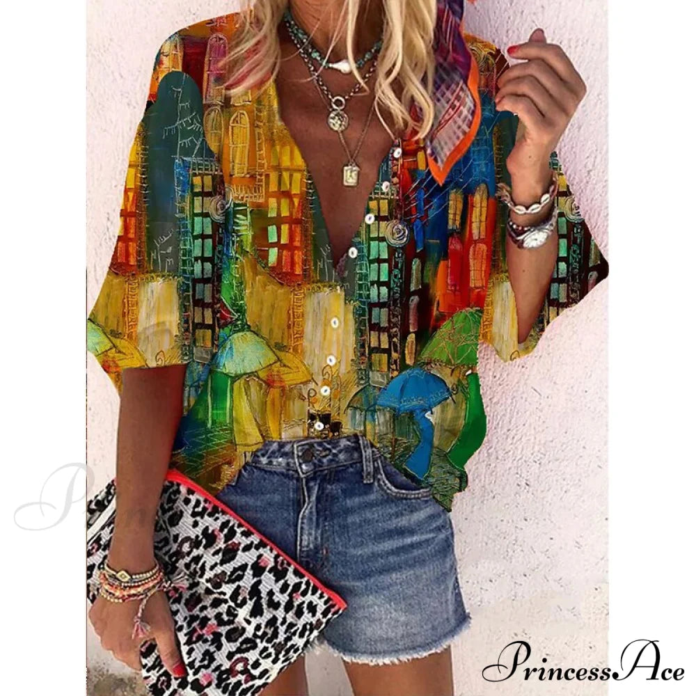 Elegant Loose Abstraction Print Shirt