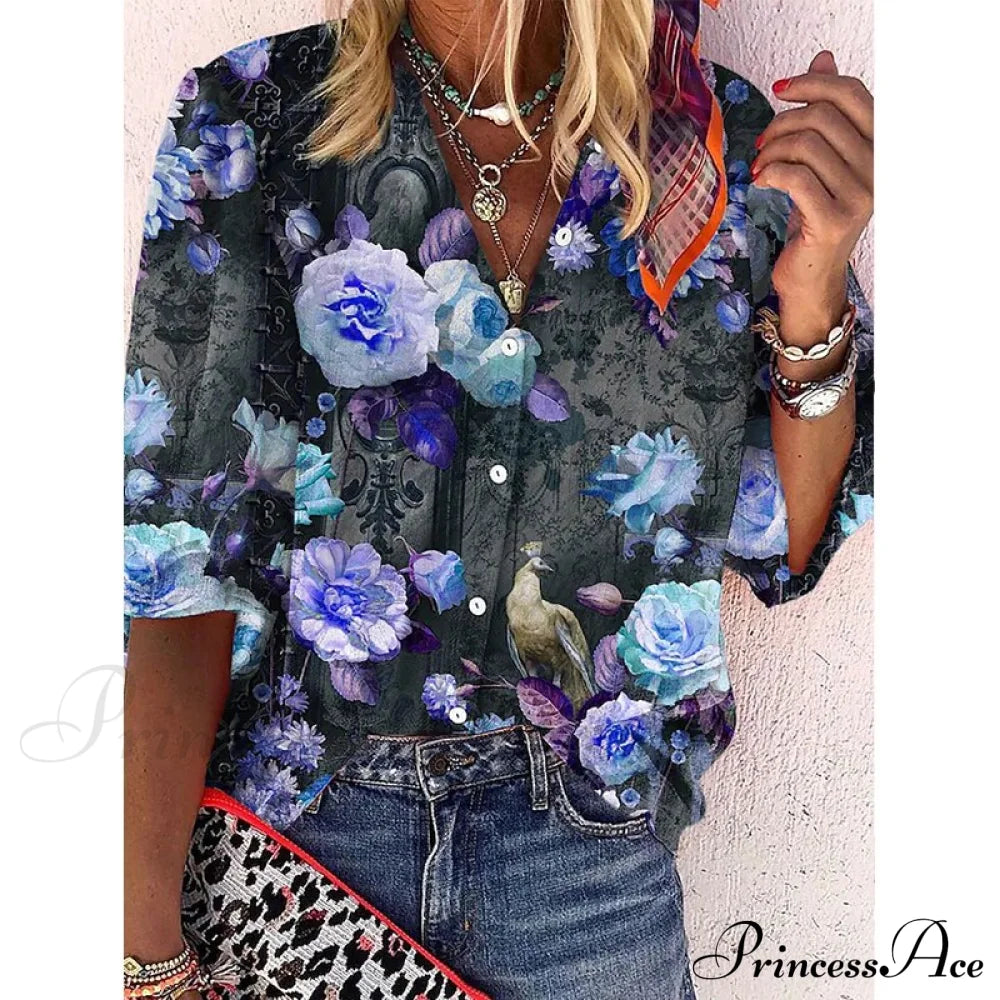 Elegant Loose Abstraction Print Shirt 9 / S