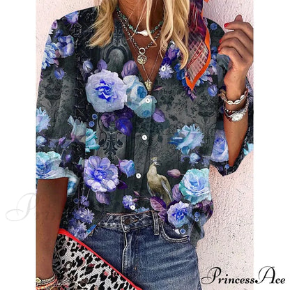 Elegant Loose Abstraction Print Shirt 9 / S