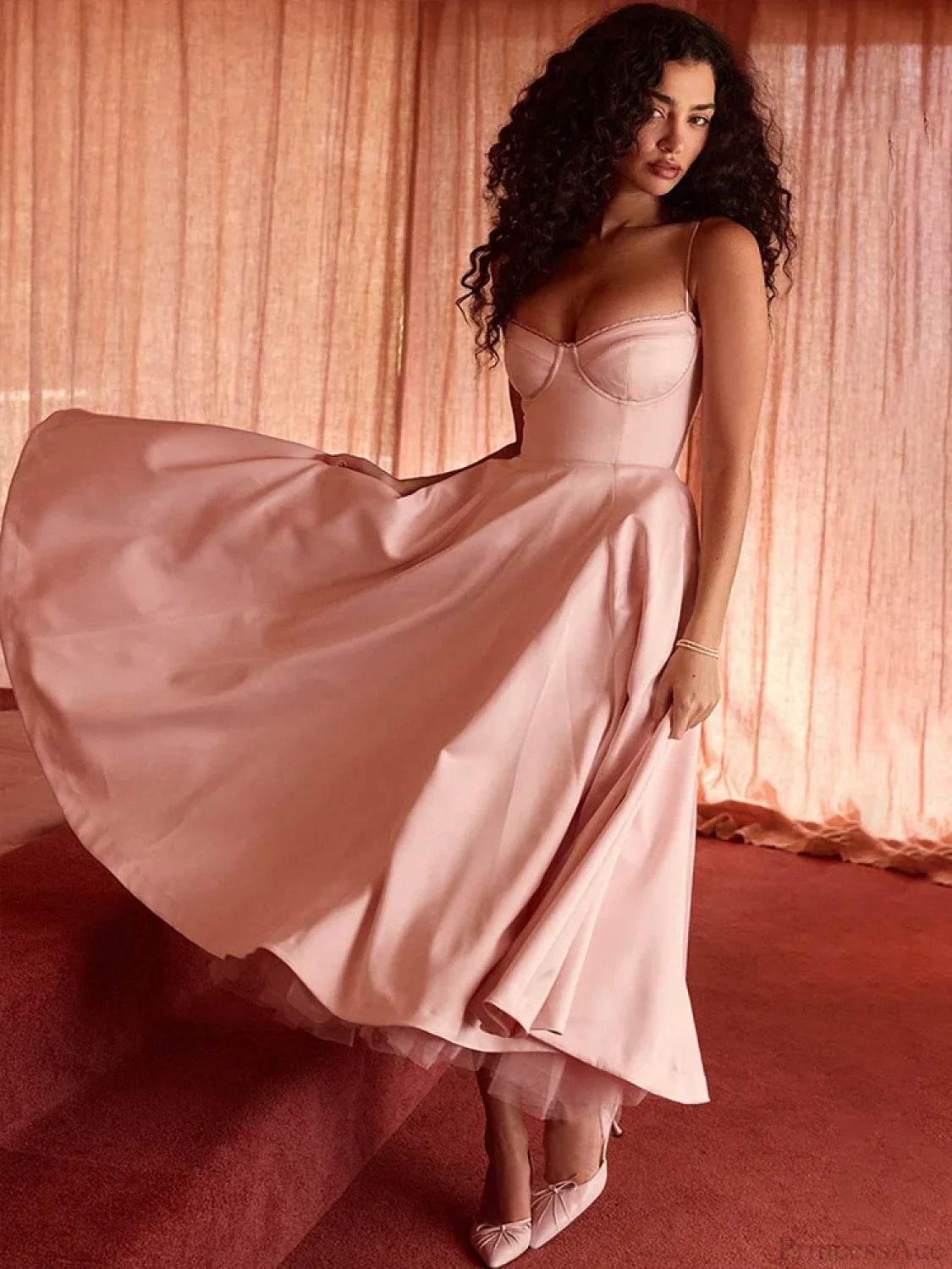 Elegant Mesh A-line Vacation Dress Pink / S vacationdress-250223