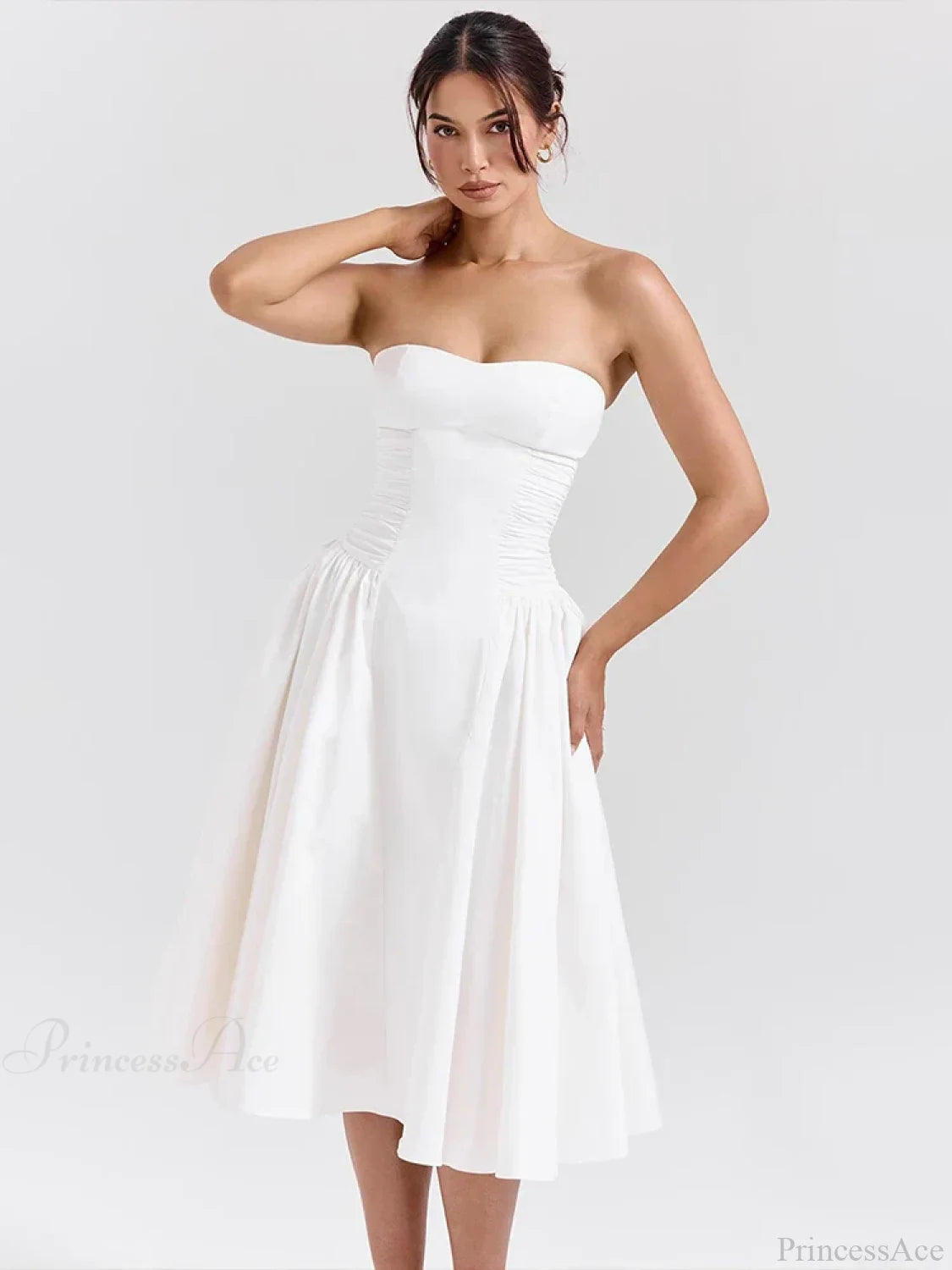 Elegant Midi Waist Wrap A-line Vacation Dress vacationdress-250223