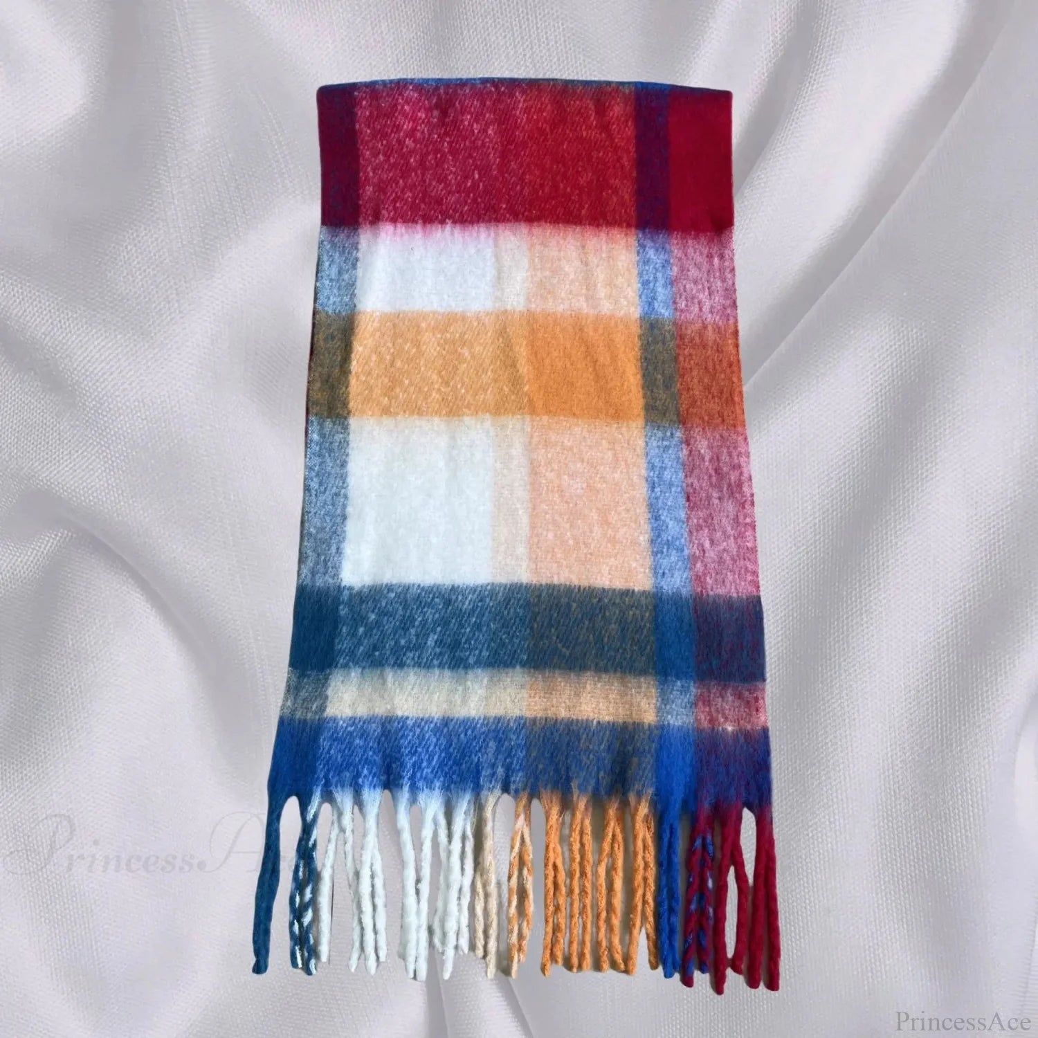 Elegant Minimalist Imitation Cashmere Scarf With Tassel Blue Red 231X53Cm Scarfs-L