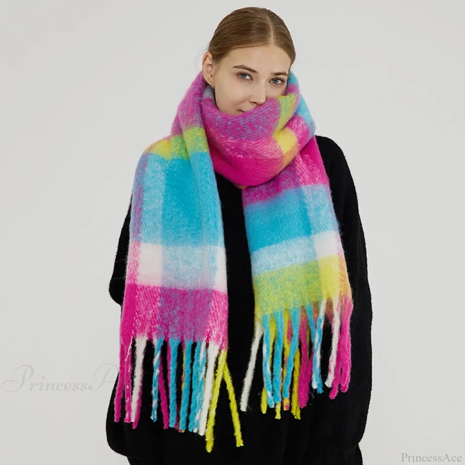 Elegant Minimalist Imitation Cashmere Scarf With Tassel Scarfs-L