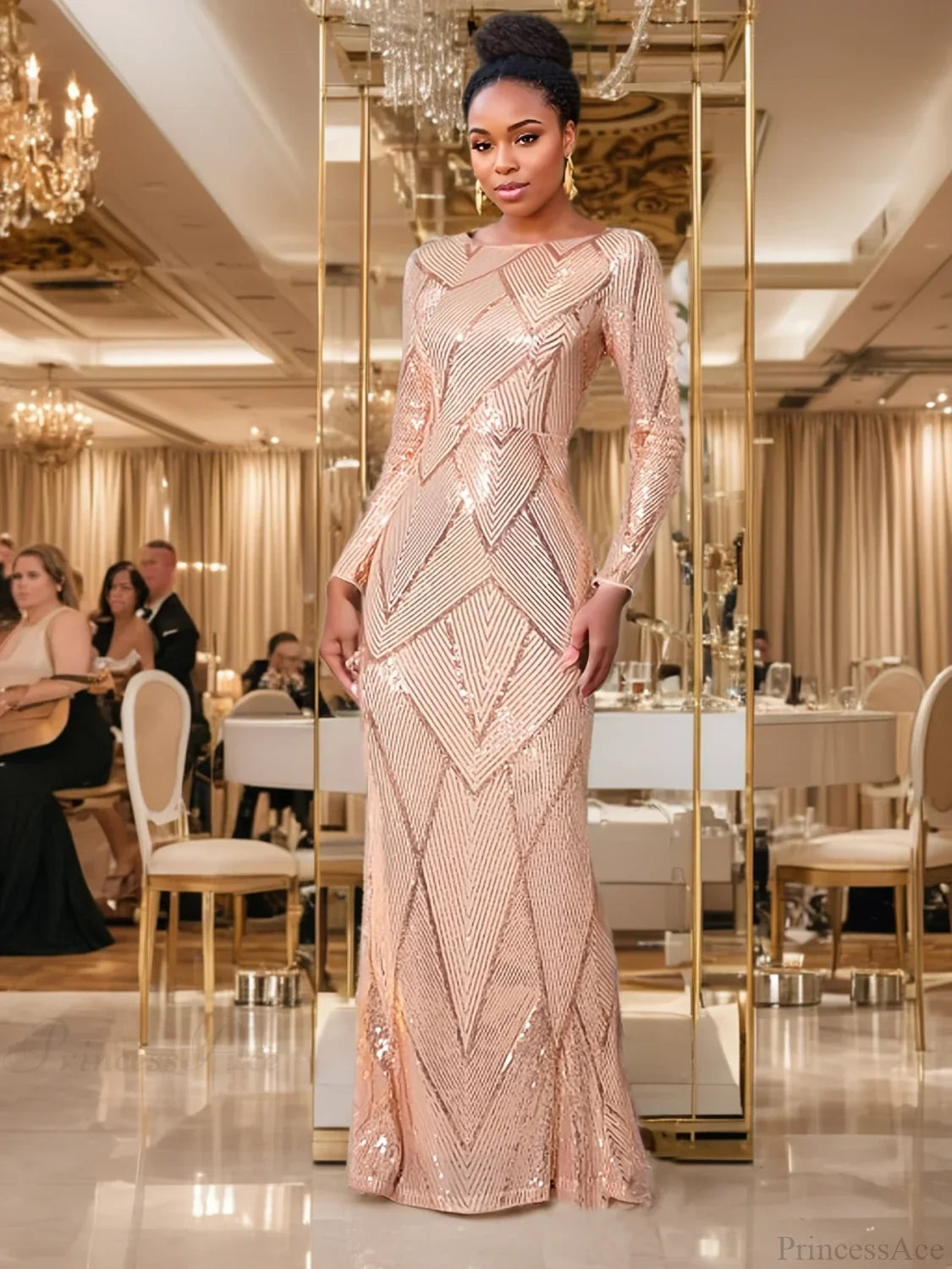 Elegant O Neck Long Sleeves Evening Prom Bodycon Dress Green Christmas Party Dresses-L