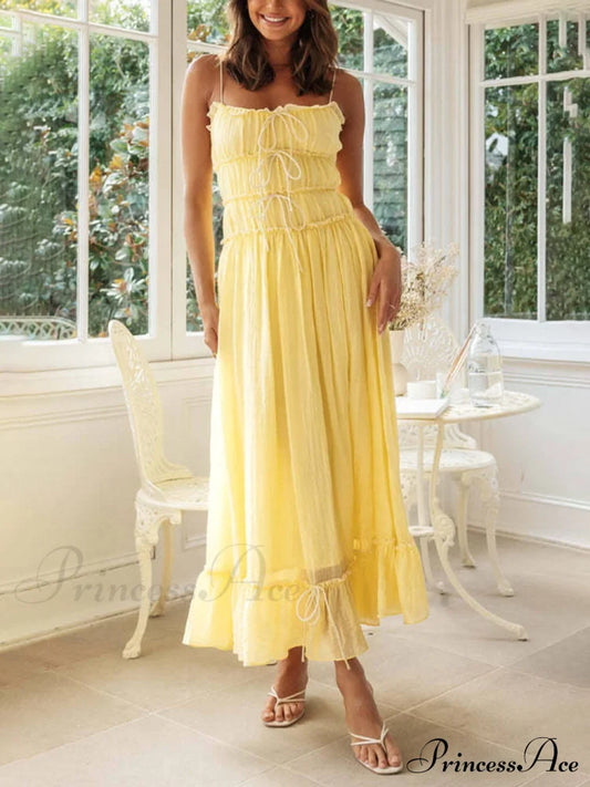 Elegant Off-Shoulder Stylish Strap Patchwork Dress Yellow / S Dresses