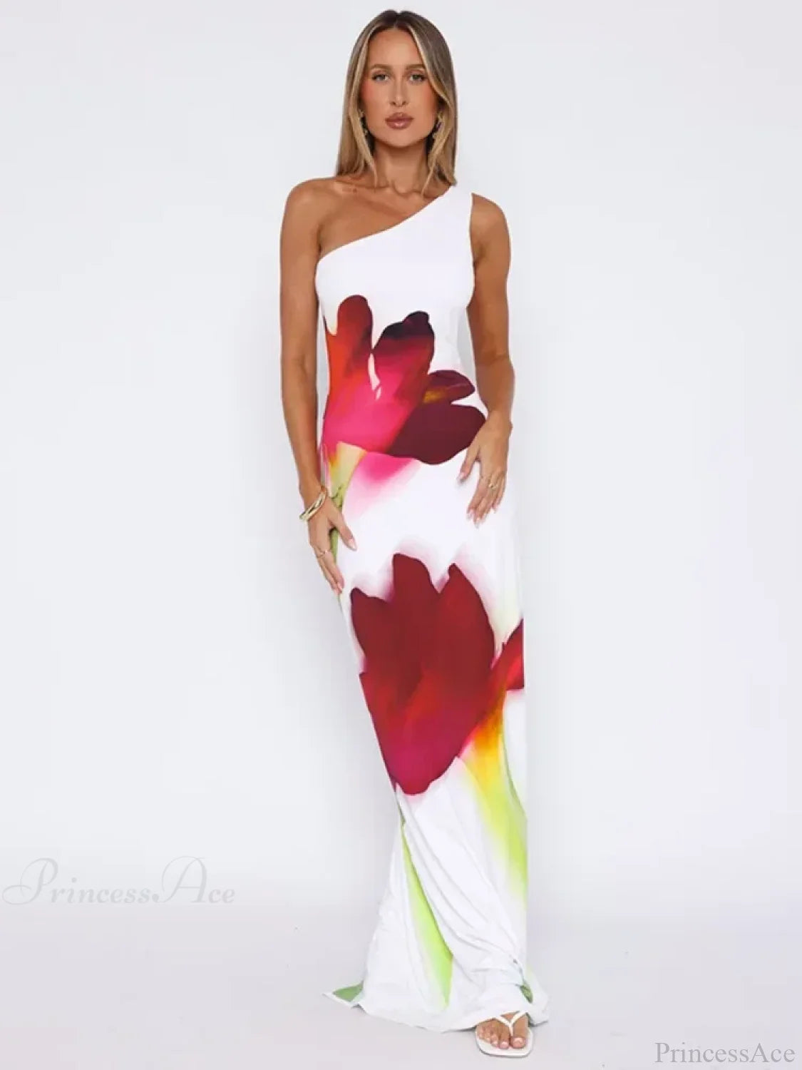 Elegant One Shoulder Backless Maxi Floral Dress floraldress-250126