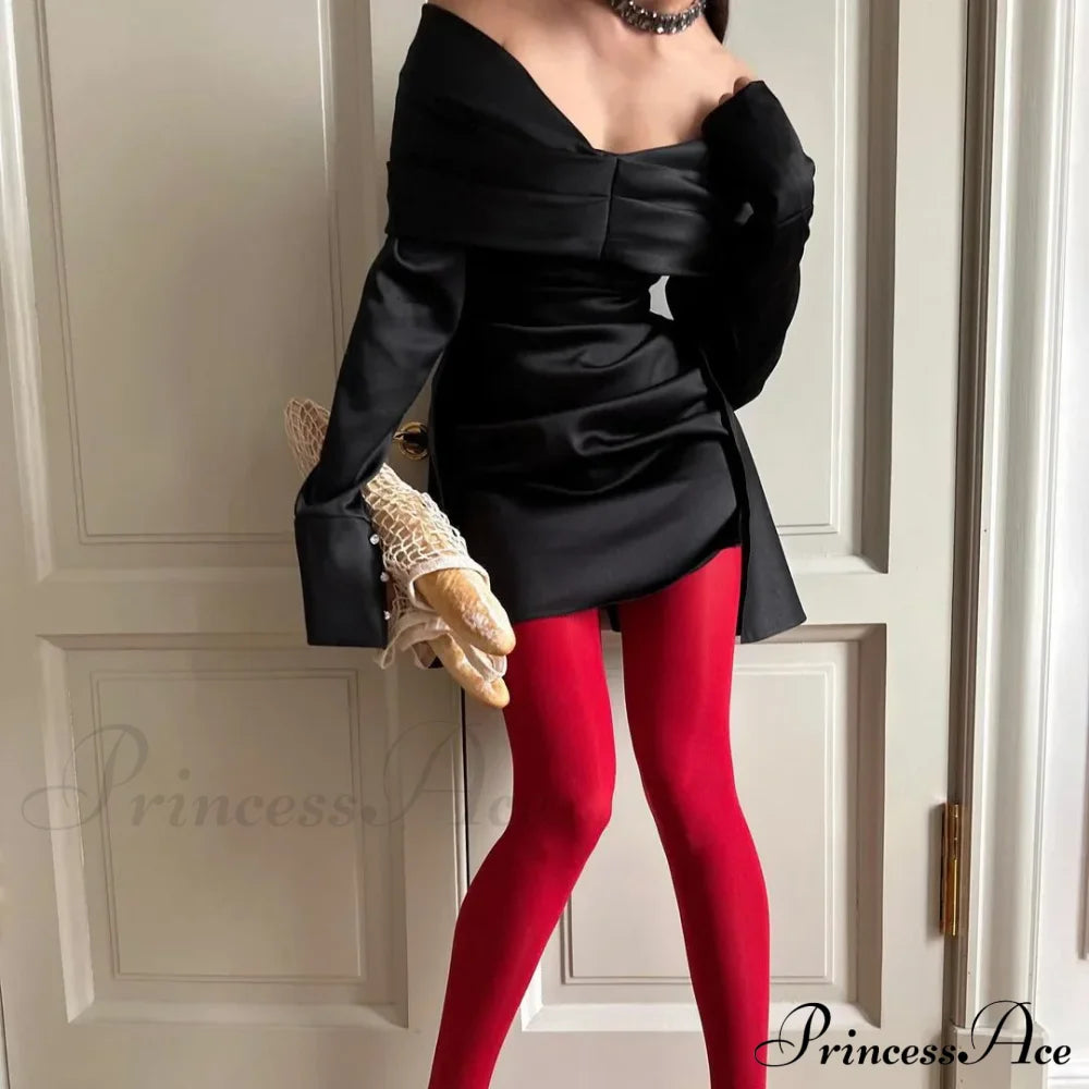 Elegant Party Off Shoulder Slim Mini Sexy Red Dresses Novelty Christmas Dress Black / S Dresses-L