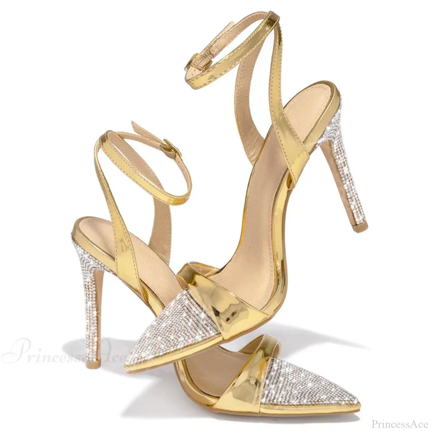Elegant Party Sandals Wedding Banquet Shoes Crystal Rhinestones Pointed-Toe Stripper High-Heels