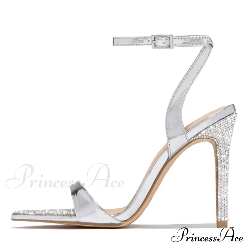 Elegant Party Sandals Women Wedding Banquet Shoes Crystal Rhinestones Pointed Toe High Heels Gold