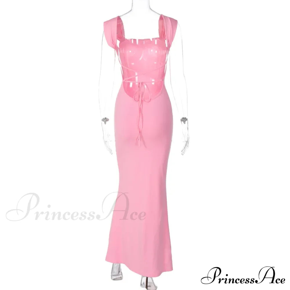 Elegant Pink Backless Maxi Dress