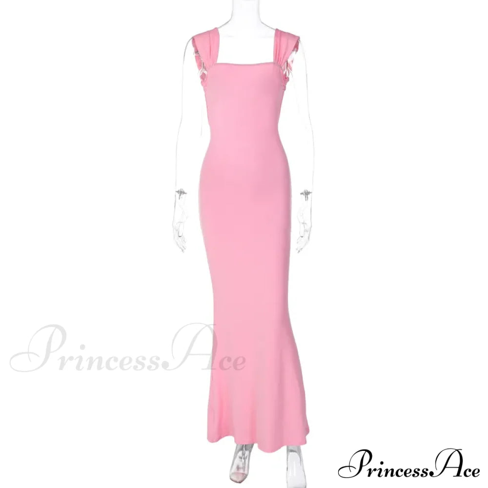 Elegant Pink Backless Maxi Dress