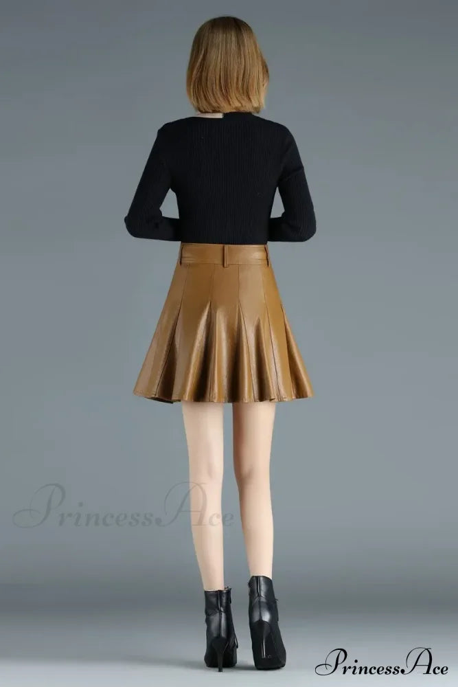 Elegant Plus Size New Fashion Korean Genuine Real Leather High Waist Skirt