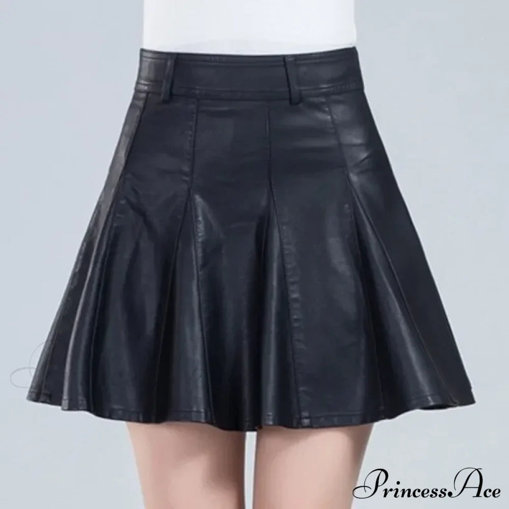 Elegant Plus Size New Fashion Korean Genuine Real Leather High Waist Skirt