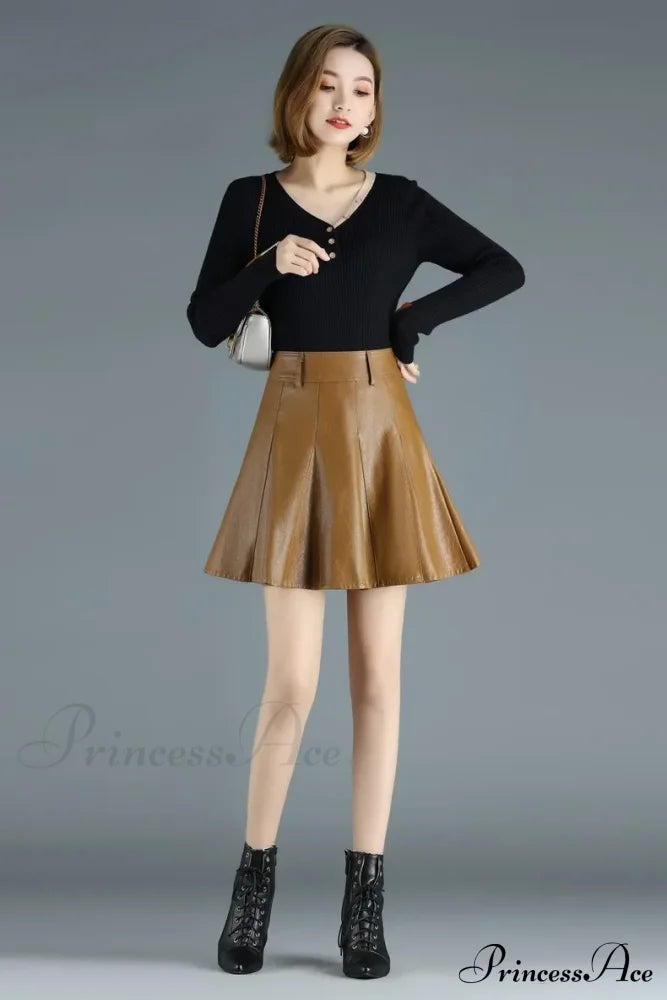 Elegant Plus Size New Fashion Korean Genuine Real Leather High Waist Skirt