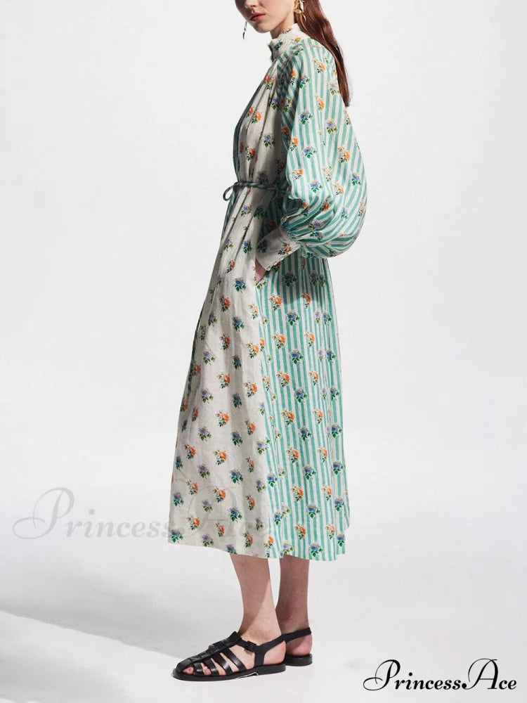 Elegant Puff Sleeve Charming Printed Shirt Dress Dresses