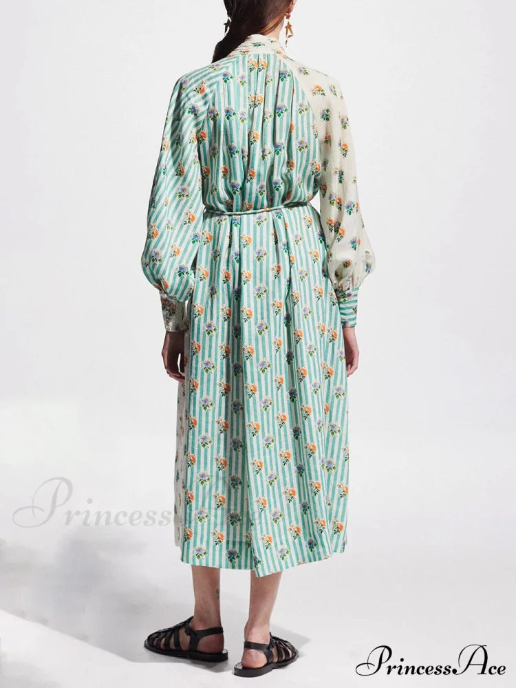 Elegant Puff Sleeve Charming Printed Shirt Dress Dresses