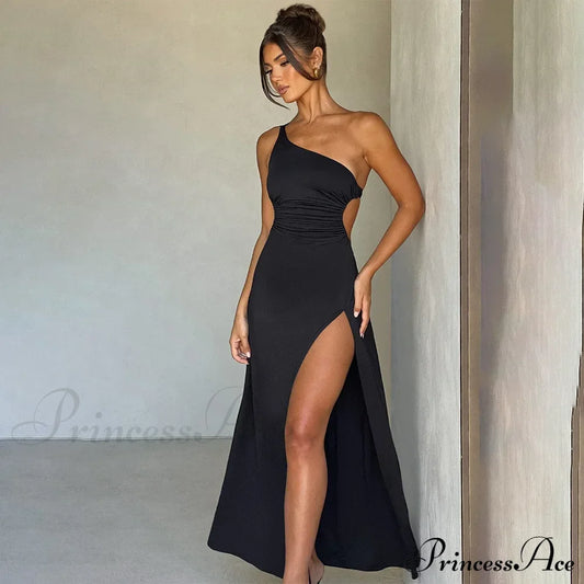 Elegant Red Backless Long Summer Sexy Off Shoulder Bodycon Maxi Christmas Party Dress Black / S