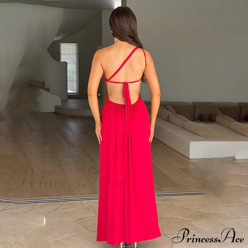 Elegant Red Backless Long Summer Sexy Off Shoulder Bodycon Maxi Christmas Party Dress Dresses-L