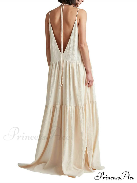 Elegant Resort Deep Charming V-Neckline Strappy Maxi Dress Dresses