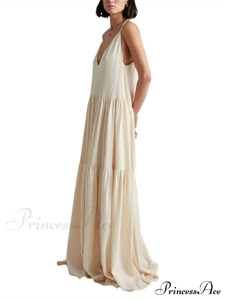 Elegant Resort Deep Charming V-Neckline Strappy Maxi Dress Dresses
