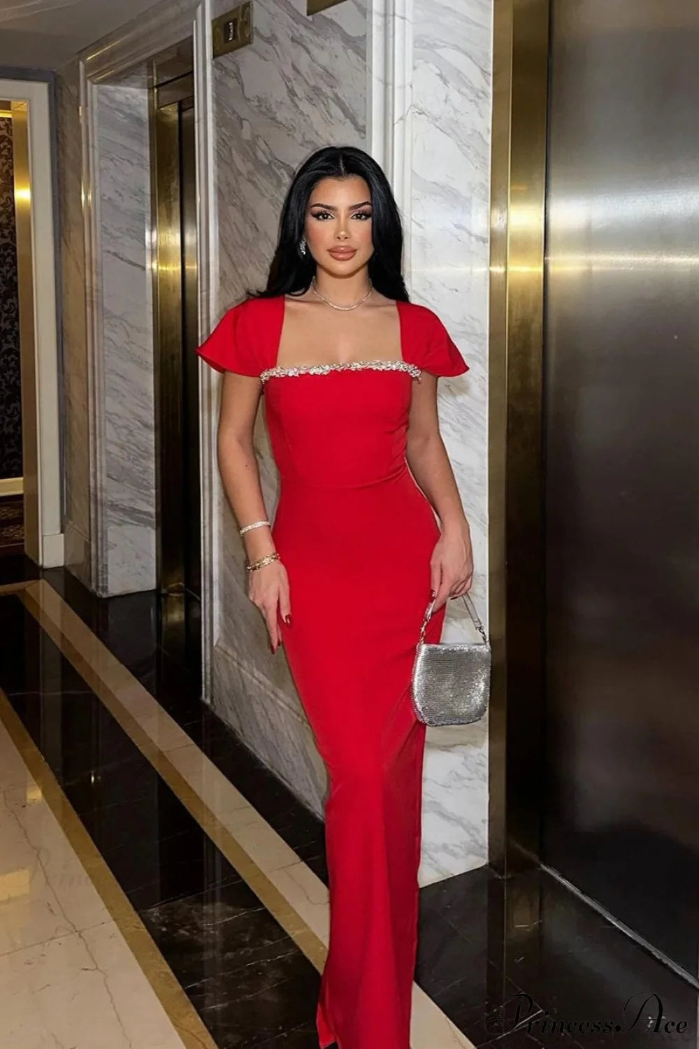 Elegant Rhinestone Strappy Party Dress